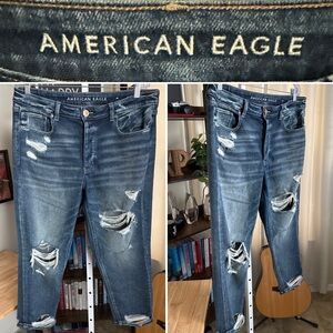 American Eagle Women’s Distressed Tomgirl Button Fly Blue Jeans Size 12 XShort